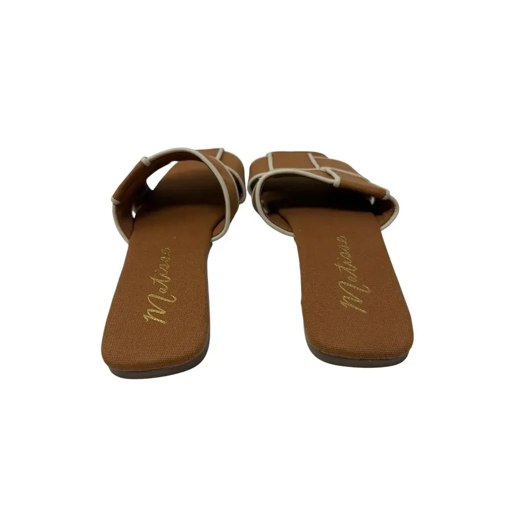 Matisse Biscayne Slide Sandals Woven Square Toe Brown Ivory Women's 7